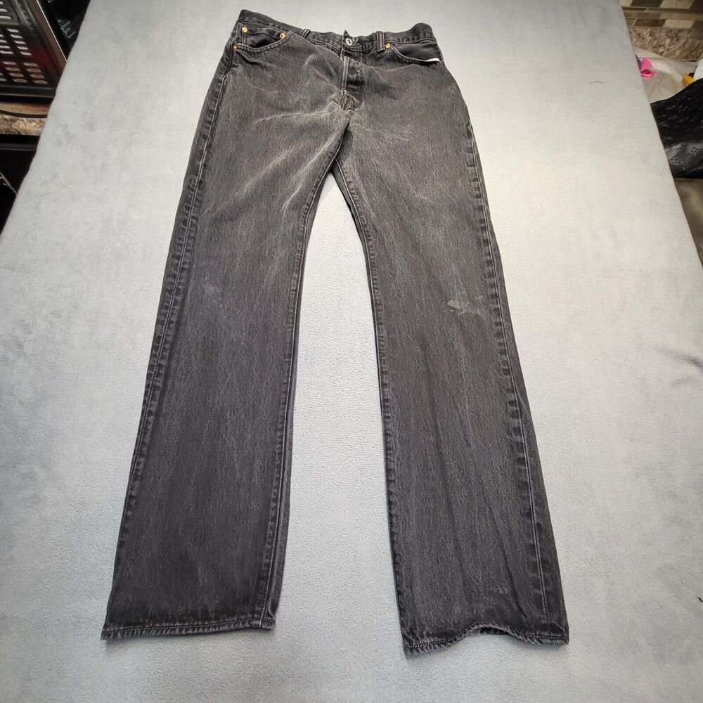 Levis 501 Jeans Mens 33x33 Black Denim Straight Leg Distressed Button Fly